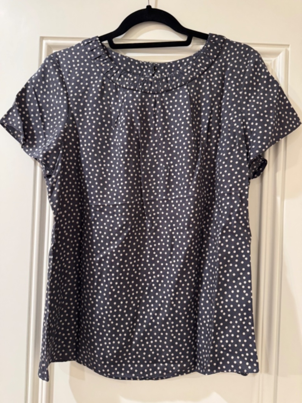 NWOT Boden Silk-Blend Charcoal-Gray Polka Dot Carey Top, Size 10